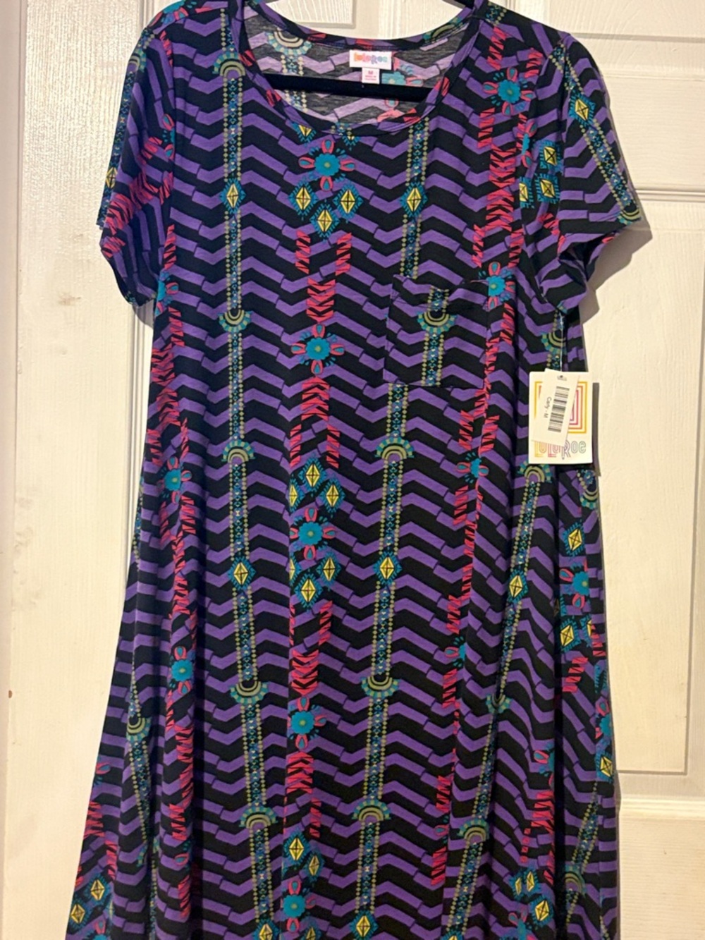 LuLaRoe Purple Chevron & Tribal Accent Carly Dress Medium